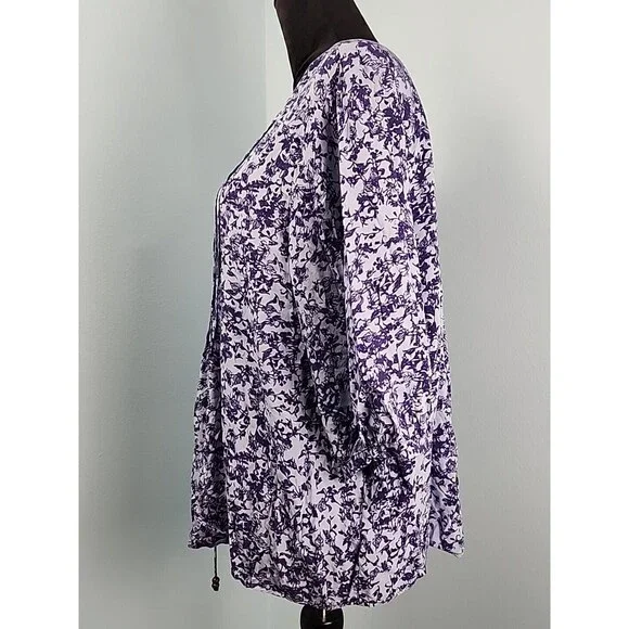 Knox Rose Size x1 Blue Floral V-Neck Ruffled Boho Top Shirt Peasant Blouse Tie - Picture 13 of 15